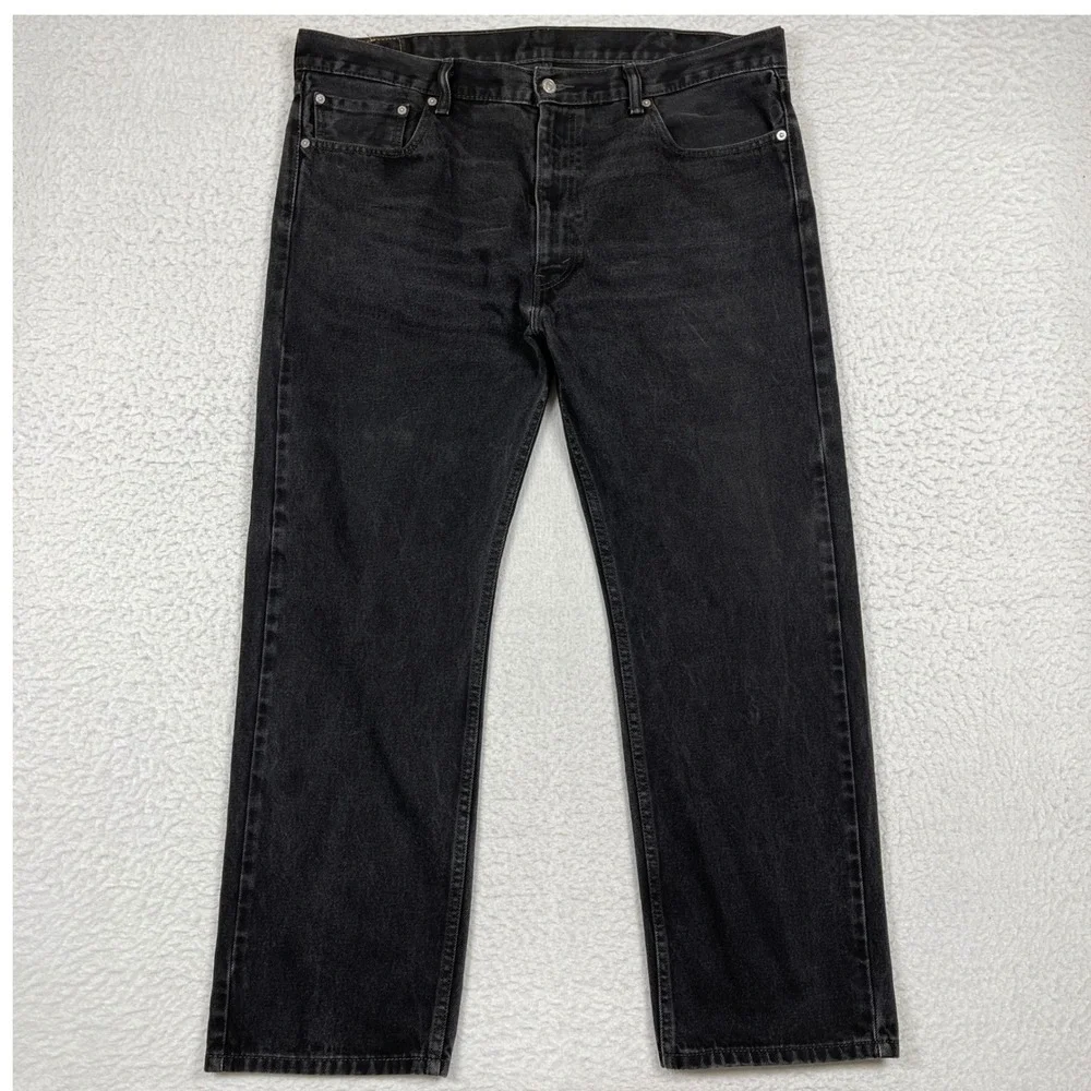 Levis 505 Regular Fit Jeans Mens 40x30 Black Straight Leg Denim Faded Classic